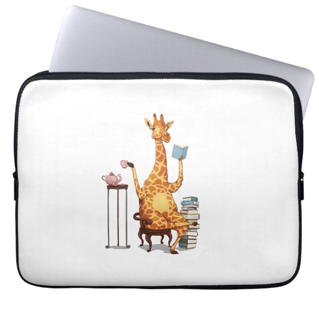 Cute Giraffes, Books and Tea Gift   Laptop Sleeve (Front)