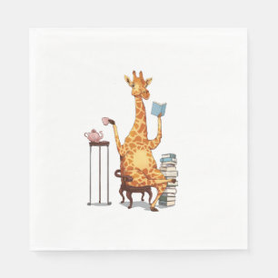 Cute Giraffes, Books and Tea Gift Napkin