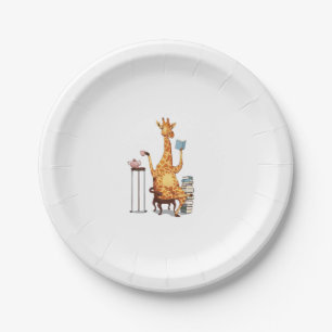 Cute Giraffes, Books and Tea Gift Paper Plate