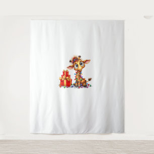 Cute Giraffes Christmas Lights Xmas Giraffe Tapestry
