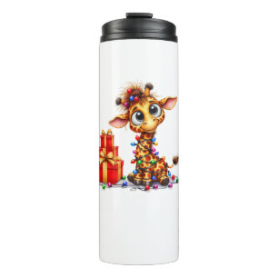 Cute Giraffes Christmas Lights Xmas Giraffe Thermal Tumbler