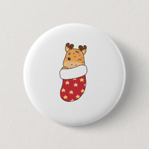Cute Giraffes In Christmas Sock For Christmas Gira 6 Cm Round Badge