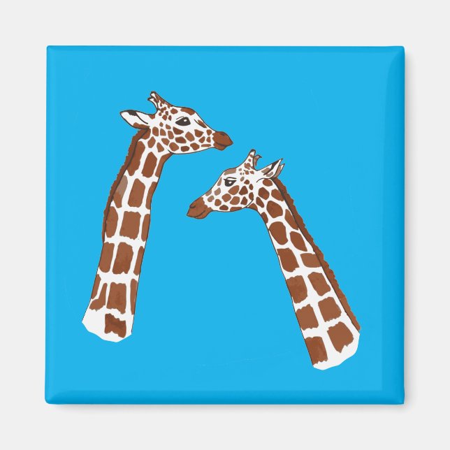 Cute Giraffes on Blue Background Magnet (Front)