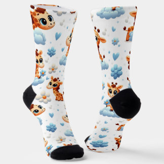Cute Giraffes on Clouds Baby Shower All-Over-Print Socks