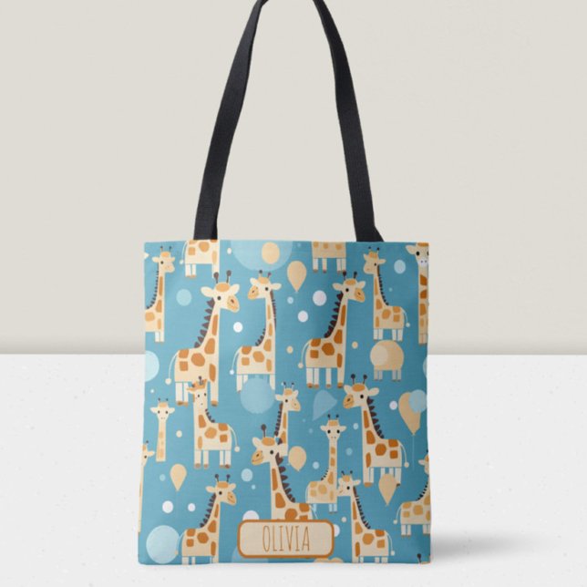 Cute Giraffes Pattern Personalised Tote Bag (Creator Uploaded)