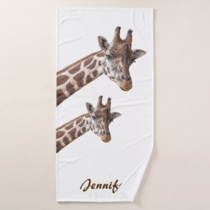 Cute Giraffes Personalised Name Bath Towel Set