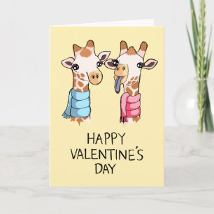 Cute Giraffes Scarves Drawing Valentine's Day Card