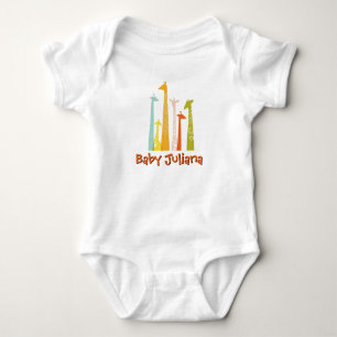 Cute Giraffes With Customized Baby Name  Bodysuit