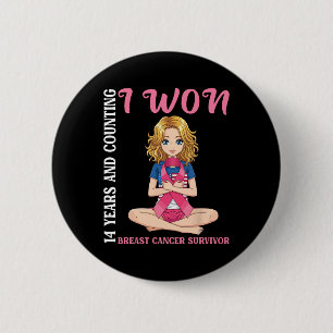 Cute Girl 14 Years And Counting I Won Breast Cance 6 Cm Round Badge