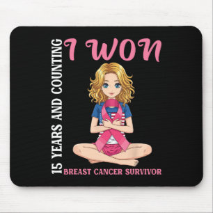 Cute Girl 15 Years And Counting I Won Breast Cance Mouse Pad