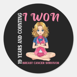 Cute Girl 19 Years And Counting I Won Breast Cance Classic Round Sticker