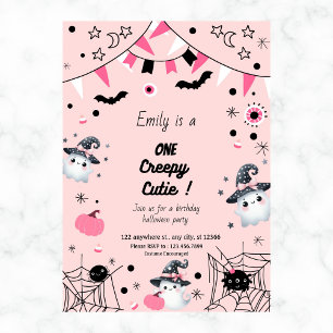 Cute Girl 1st Birthday Halloween Party Pink Invitation