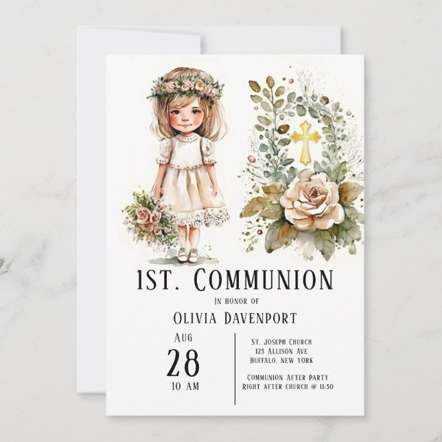Cute Girl 1st. Communion  Invitation (Front)