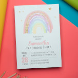 Cute Girl Abstract Rainbow Any Age Birthday Invitation<br><div class="desc">This cute modern birthday invitation features a pale turquoise blue background,  an abstract pastel watercolor rainbow with faux gold accents,  faux gold stars and a modern template that can easily be customised.</div>