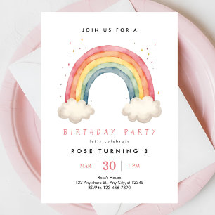 Cute Girl Abstract Rainbow Any Age Birthday  Invitation