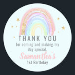Cute Girl Abstract Rainbow Birthday Thank You Classic Round Sticker<br><div class="desc">Cute boho abstract rainbow with faux gold stars thank you stickers!</div>
