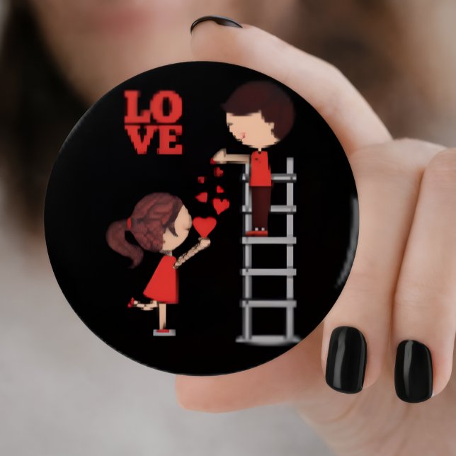 Cute Girl And Boy Romantic Pink Button Bottle Opener (Creator Uploaded)