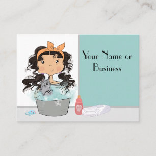Cute Girl and Cat Bath Pet Grooming Business Card