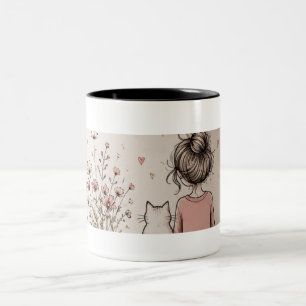 Cute Girl and Cat Mug