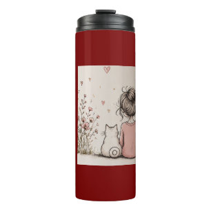 Cute Girl and Cat Thermal Tumbler