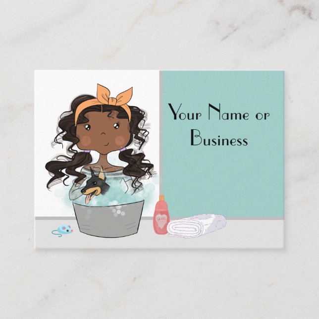 Cute Girl and Dog Bath Pet Grooming Business Card (Front)