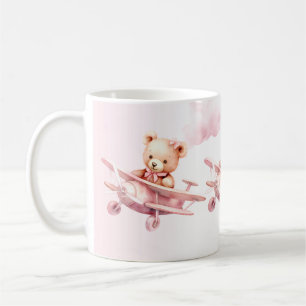 Cute Girl Baby Bear Pilot Pink Aeroplane Beautiful Coffee Mug