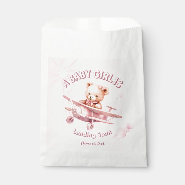 Cute Girl Baby Bear Pilot Pink Aeroplane Beautiful Favour Bag (Front)