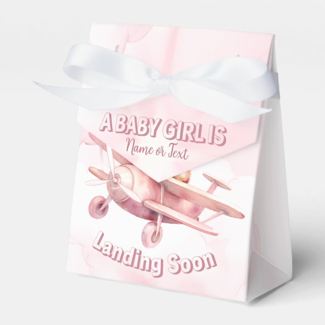 Cute Girl Baby Bear Pilot Pink Aeroplane Beautiful Favour Box (Front Side)