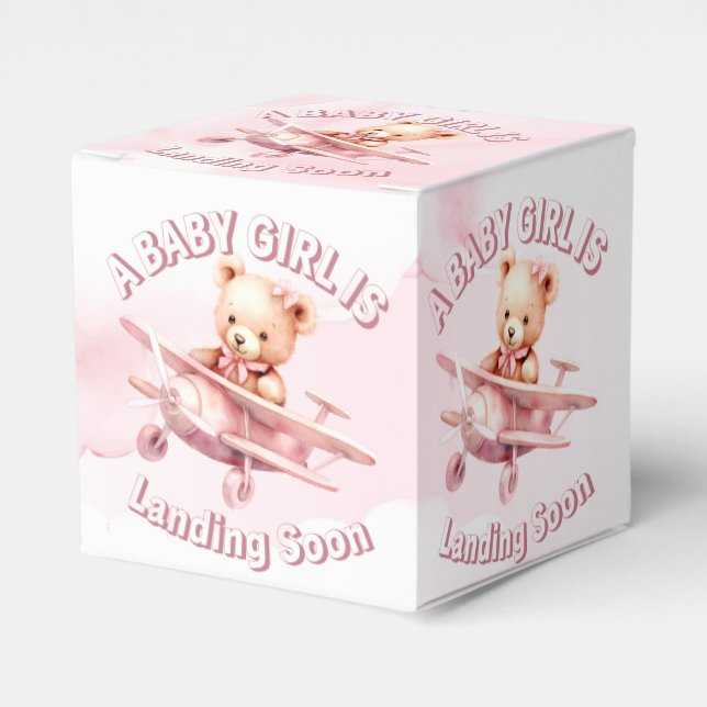 Cute Girl Baby Bear Pilot Pink Aeroplane Beautiful Favour Box (Front Side)