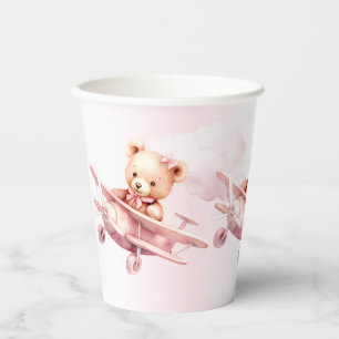 Cute Girl Baby Bear Pilot Pink Aeroplane Beautiful Paper Cups