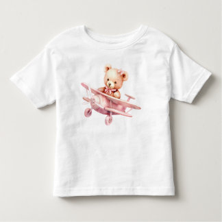 Cute Girl Baby Bear Pilot Pink Aeroplane Beautiful Toddler T-Shirt