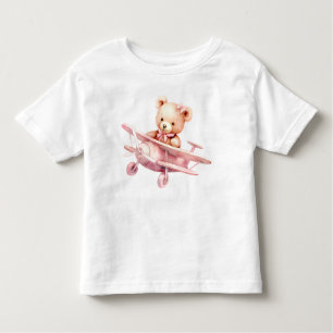 Cute Girl Baby Bear Pilot Pink Airplane Beautiful Toddler T-Shirt