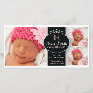 Cute Girl Baby Photo Monogram Birth Announcement