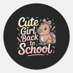 Cute Girl Back To School Capybara First Day Of Sch Classic Round Sticker