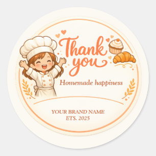 Cute Girl Baker Design Bakery Thank You Classic Round Sticker