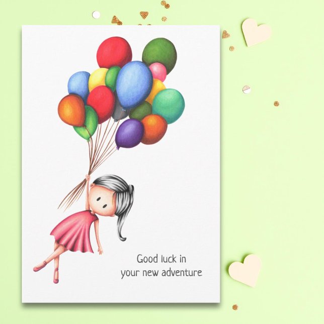 Cute Girl Balloons Farewell Greeting Card (Creator Uploaded)