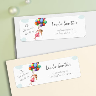 Cute Girl Balloons Return Address Label