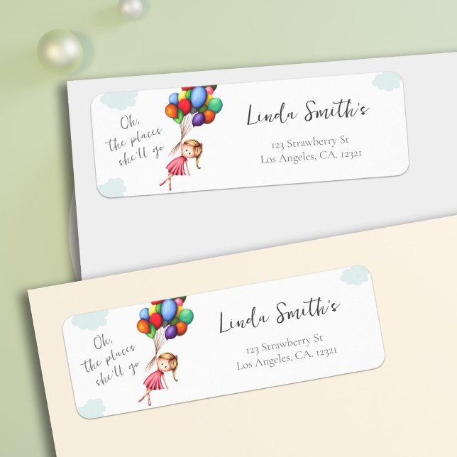 Cute Girl Balloons Return Address Label (Creator Uploaded)