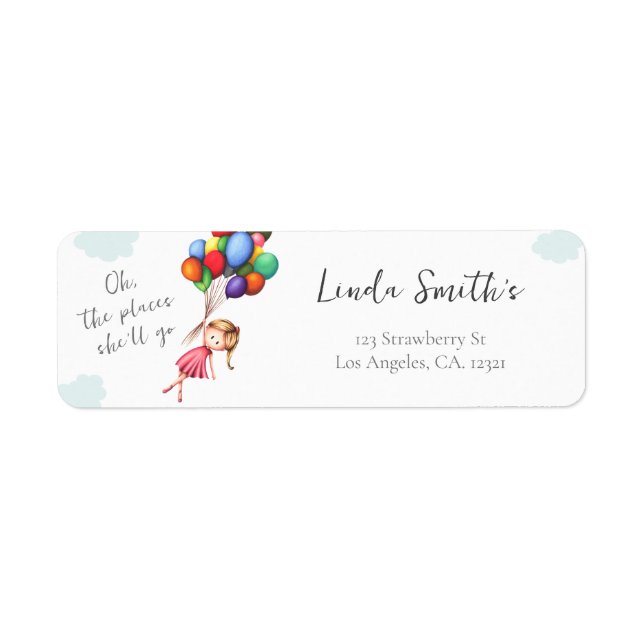 Cute Girl Balloons Return Address Return Address Label (Front)