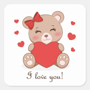 Cute girl bear holding heart sticker