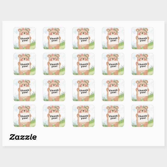 Cute girl Bear Holding name or message Square Sticker (Sheet)