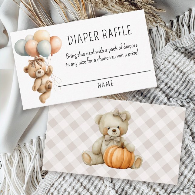 Cute Girl Bear with Balloons Diaper Raffle Enclosure Card (Creator Uploaded)