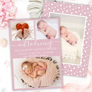 Cute Girl Birth Announcement Blush Photo Collage