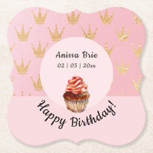 Cute Girl Birthday Gold & Pink Paper Coaster