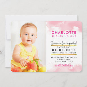 CUTE GIRL birthday party INVITE pink watercolor