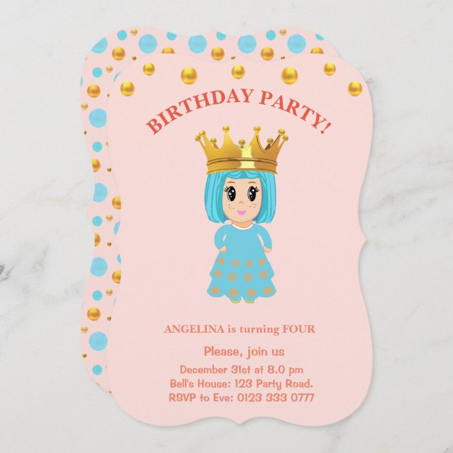 Cute Girl Birthday Personalised Invitation (Front/Back)