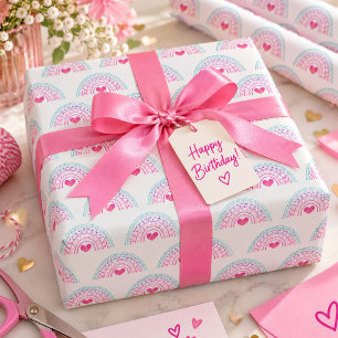 Cute Girl Boho Rainbow Birthday Wrapping Paper