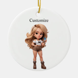 Cute Girl Bonita Chica Thunder_Cove Ceramic Ornament
