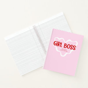 Cute Girl Boss Pink and Red Custom Name Year Notebook