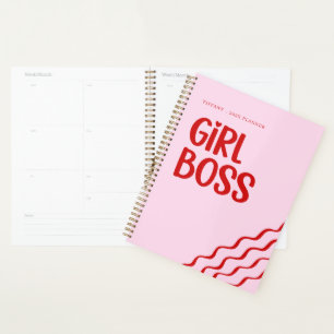 Cute Girl Boss Pink and Red Custom Name Year Planner